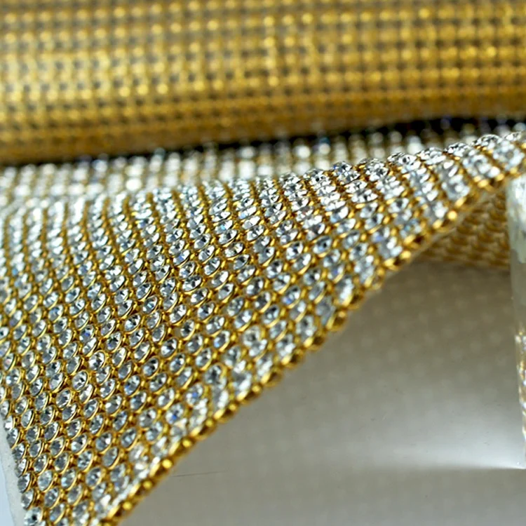 120cmX45 cm silver and gold bling crystal manta strass,iron-on and sew-on crystal rhinestone mesh fabric