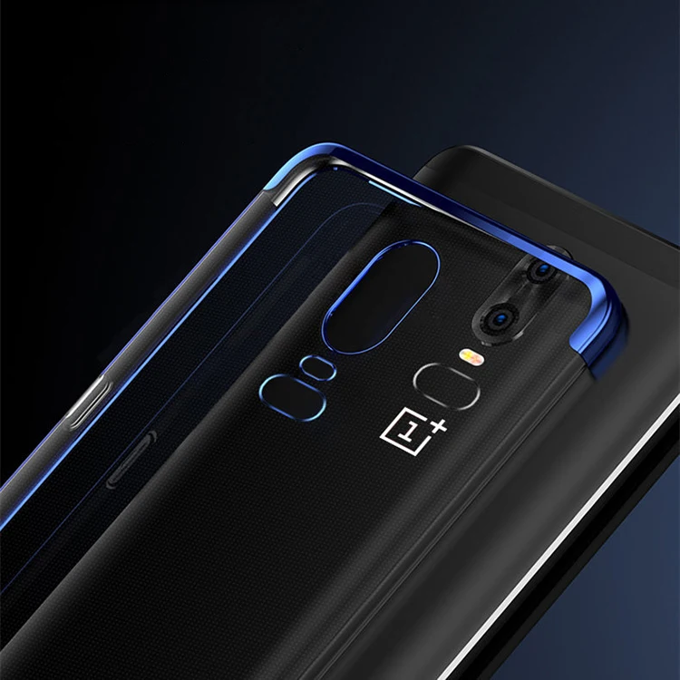 Гальванизирует Ясно Мягкие TPU чехол для мобильного телефона OnePlus 6 Chrome прозрачная задняя крышка