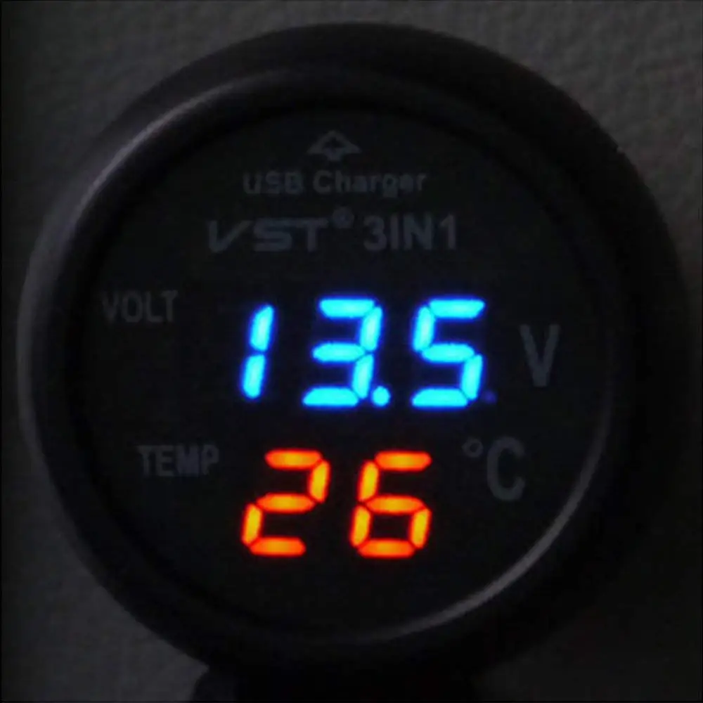 Three in One Multifunction LED Dual Digital Voltmeter Tester, Car Voltmeter thermometer car temperature gauge universal