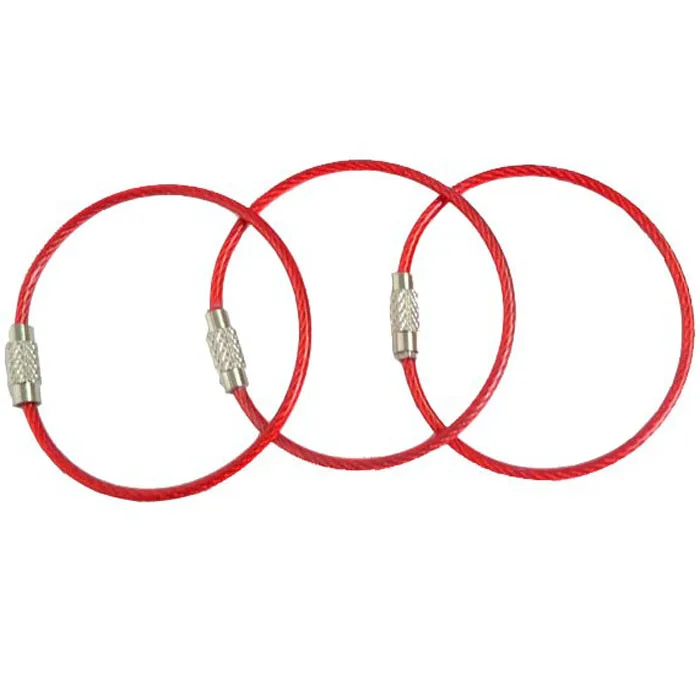 Metal Wire Circle Keychain Stainless Steel Rope Key Rings With Red PVC Coated