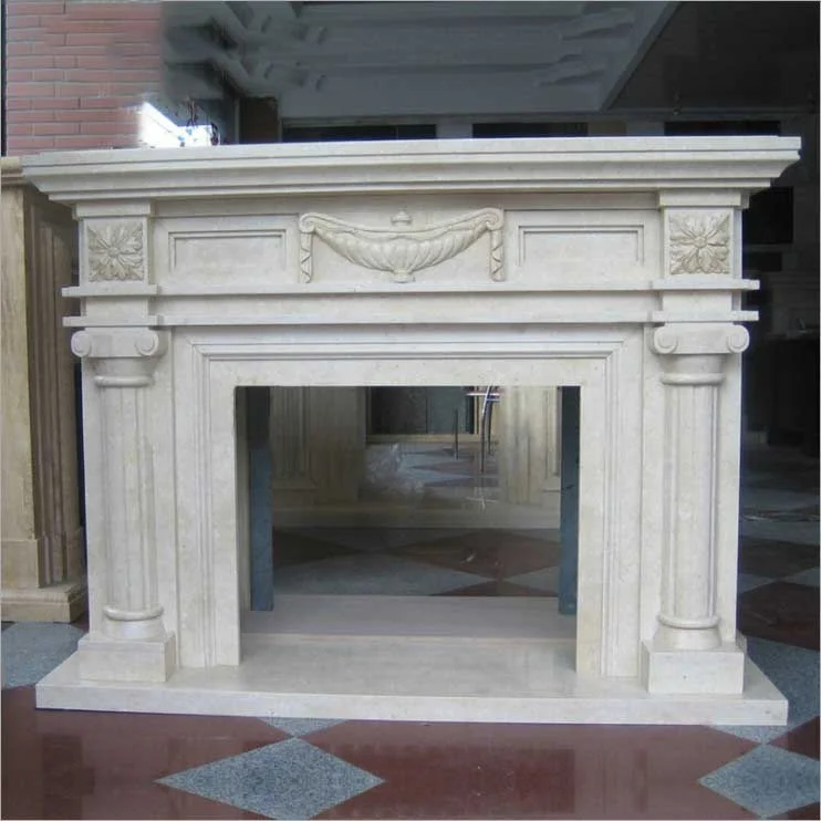 White natural stone marble electrical fireplace for sale