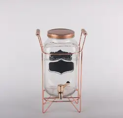 High quality glass honey syrup beverage drink dispenser with gold lid and frame