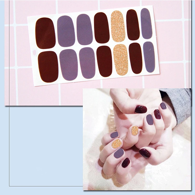 Fashion Korean style self-adhesive nails real polish strips pure solid color girls nail sticker for decoration