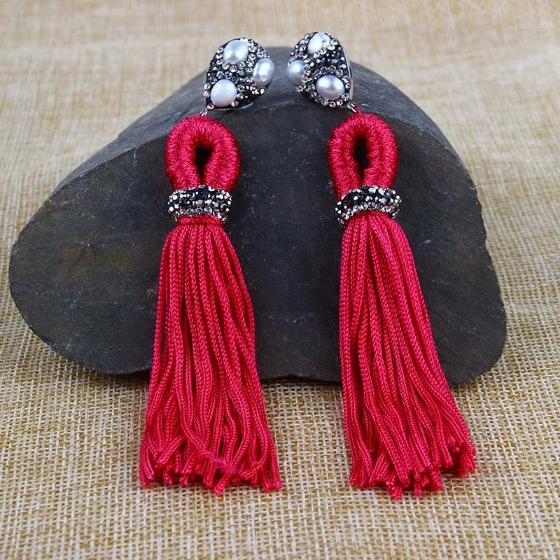 Wholesale  Latest Design Bohemian  Handmade Crystal Long Tassel Stud Earring