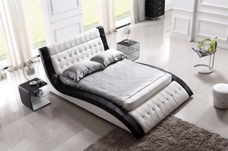 
Modern Italian style leather bed set Foshan furniture 