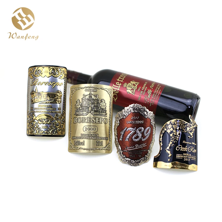 Waterproof Self-Adhesive Aluminium Packaging Labels Custom for Glass Wine Bottles Self Adhesive Aluminium Labels