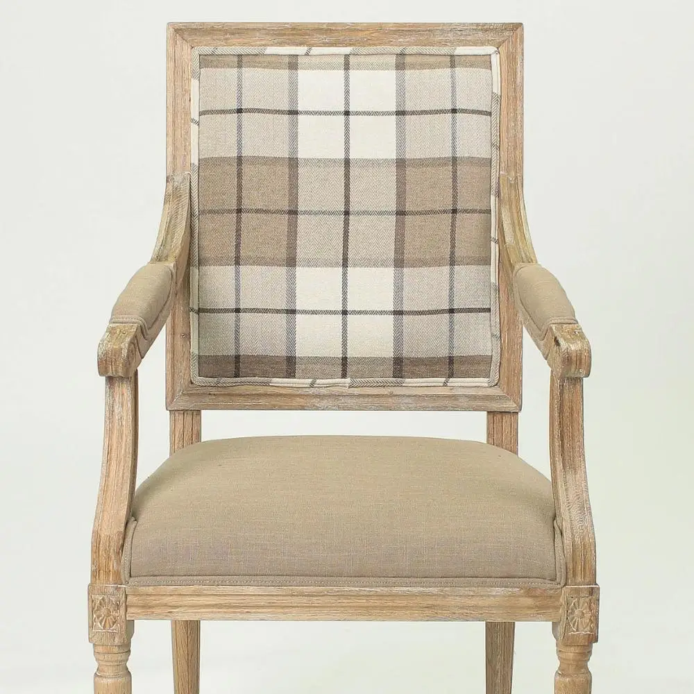 
Antique style square back Plaid fabric wooden chair/dining room armchair(CH-970-1-OAK) 