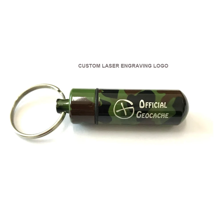 14*52mm Customized outdoor metal  keychain round pill case camo geocaching container