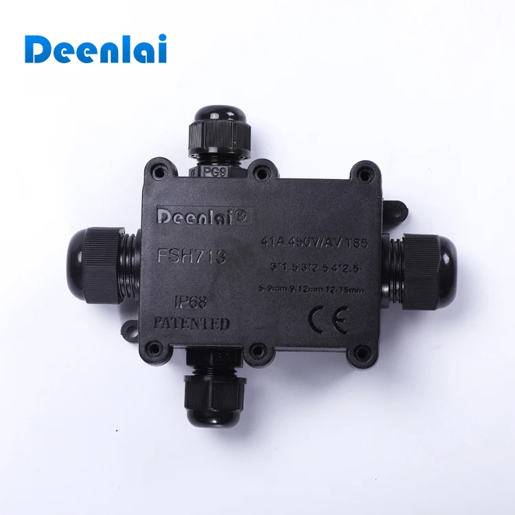 four way ip67 plastic outdoor in-ground waterproof electrical junction box with cable glands