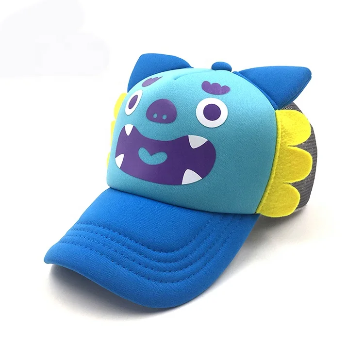 Custom Cartoon anime monster polyester 5 panel baby mesh trucker cap baseball cap for kids