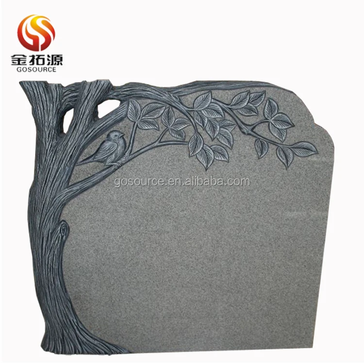 headstone with trees