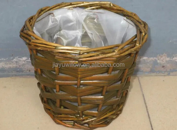 100%Handmade Plastic Lined Grey Wicker Baskets for Plants Wicker Flower Plant Pot