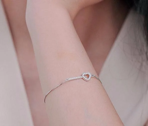 china wholesale 925 sterling silver bracelet women love heart silver chain