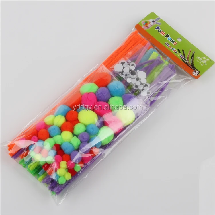 Factory supply DIY crafts pipe cleaners and pompoms suits toys for kids or wedding party decoration