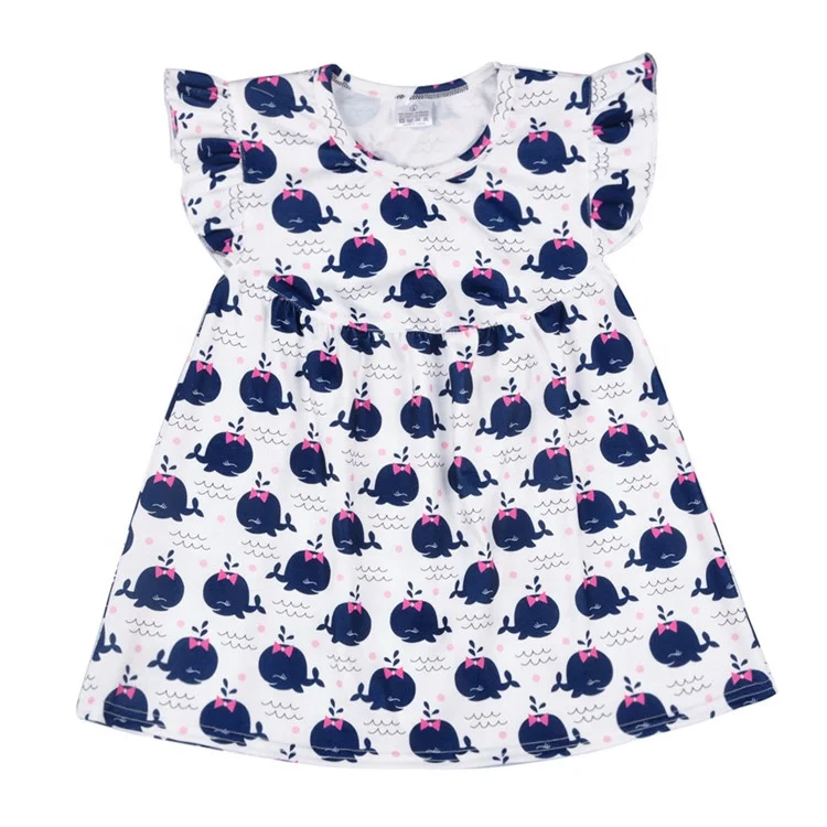 
Wholesale summer boutique kids flower flutter sleeve baby girls floral pearl dress 