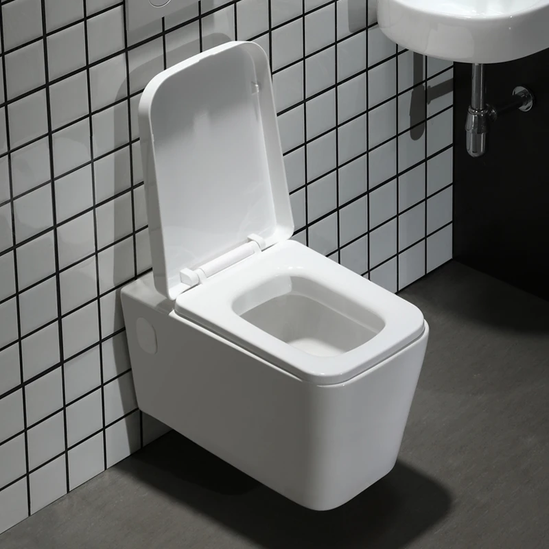 
bathroom square wall mounted wc in black color with concealed tank 
