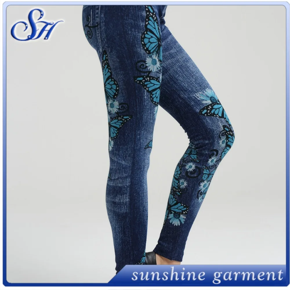 
wholesale printed denim fabric skinny soft jeans leggins jeggings 