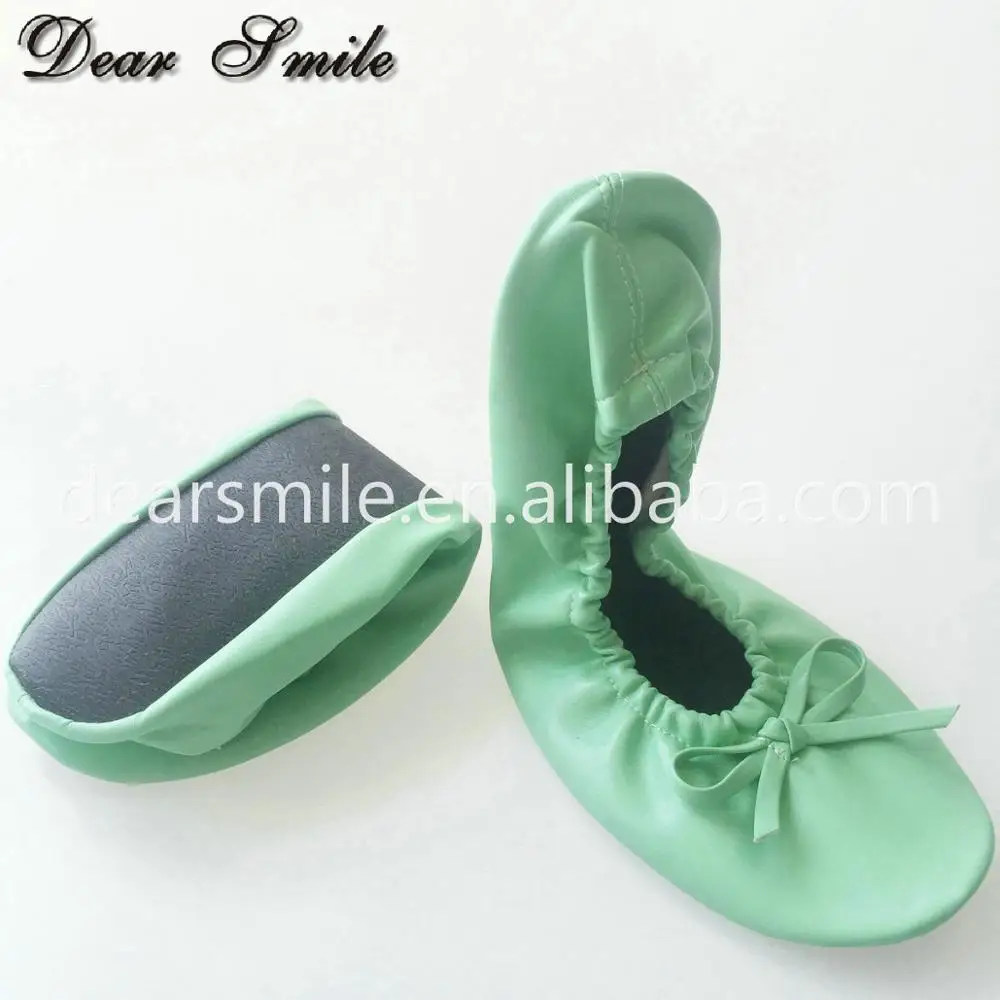 Portable Comfy Colorful Women Travel Ballet Flat Roll up Ballerina Shoes in Color Pouch