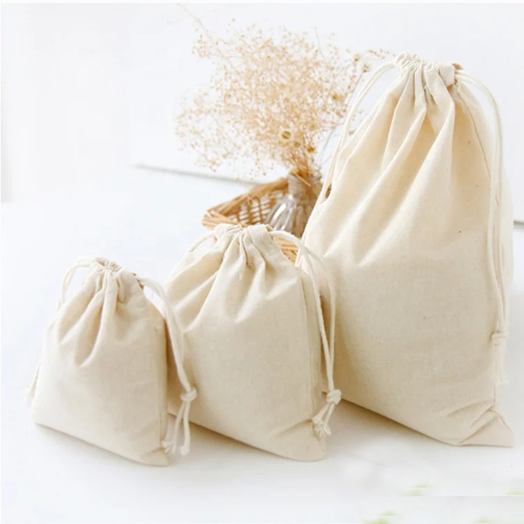 Customize promotional reusable eco friendly small canvas drawstring bag