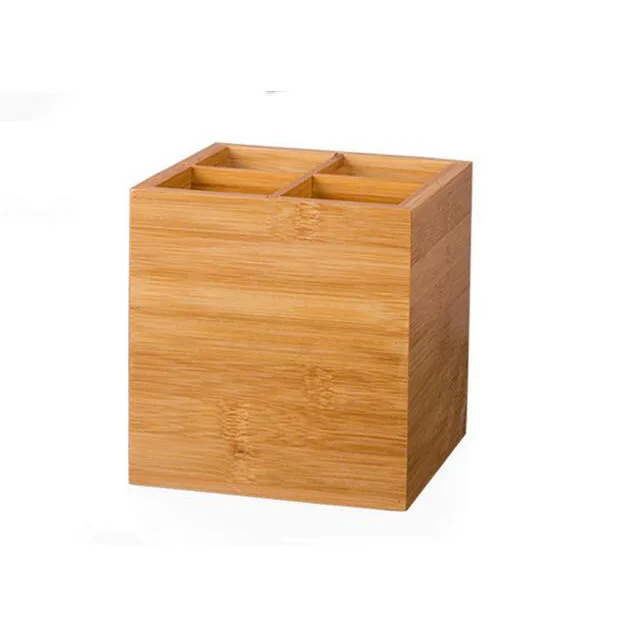 Kitchen accessories square shape spoon rack rainer wood bamboo cutlery and knife holder