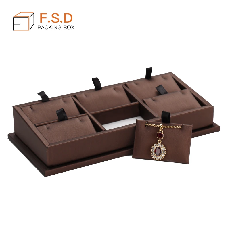 2024 High Quality New trend PU Leather Watch Jewelry Tray Display custom Brown color size Whole Set Tray For Window Showcase