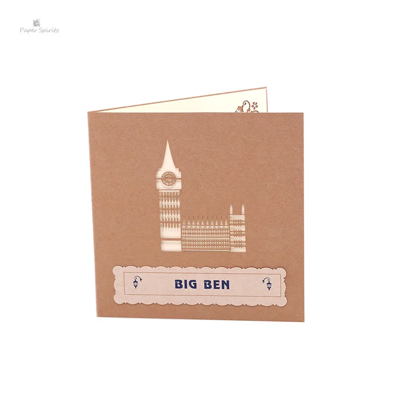 3d greeting card handmade paper cutting craft origami building theme big ben pop up cards