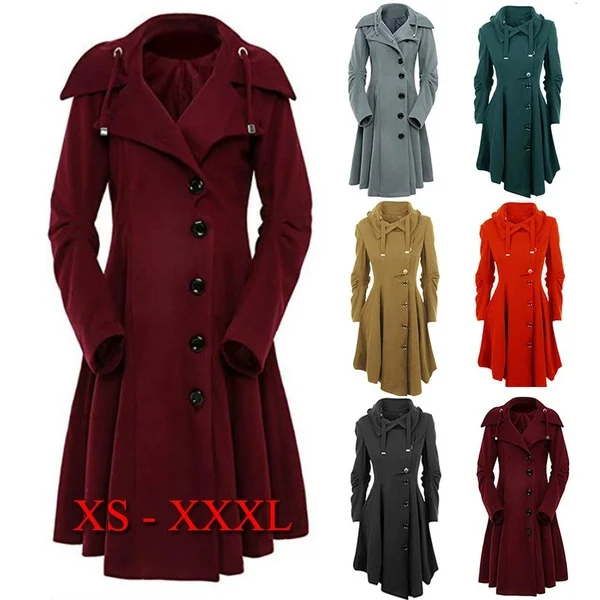 Plus Size S-7XL Fashion Women Tops Long Medieval Trench Coat Women Winter Black Gothic Coat Elegant Women Coat Vintage Female