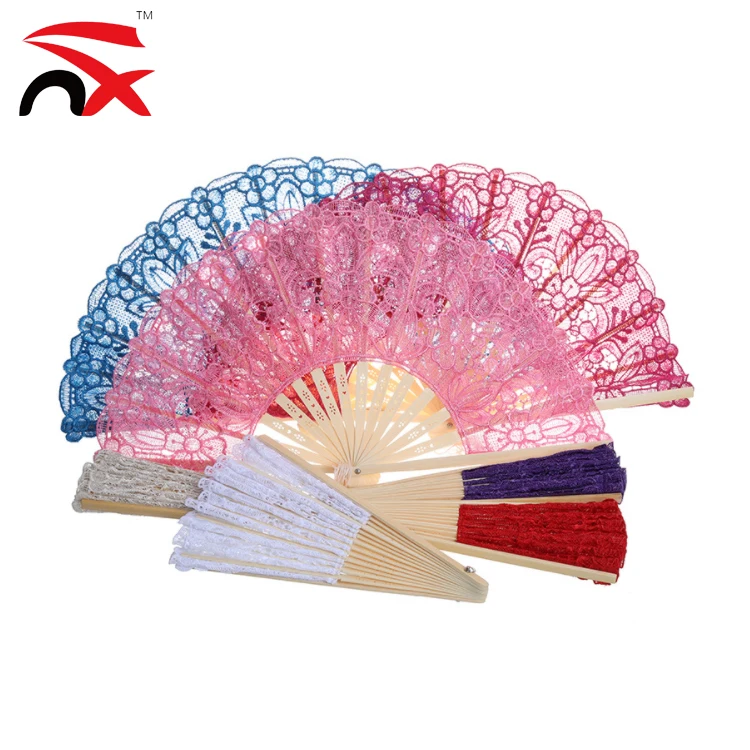 
Wholesale Women Sexy Lace Silk Folding Hand Fan with Bamboo Frame Chinese Vintage Retro Hand Held Fans 