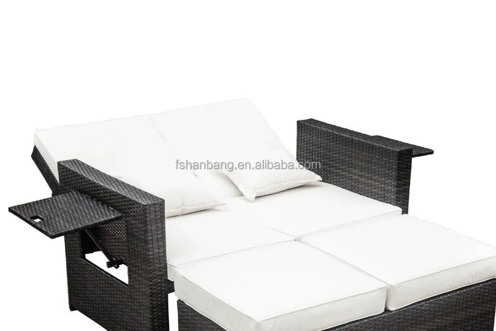 Modern Garden Rattan Furniture Outdoor 2 Seater Sofa Sun Lounger Bed