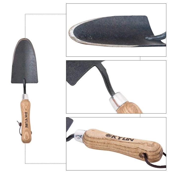 High Quality Garden Hand Tools Set-Include Garden Hand Trowel and Gardening Rake with Wood Handle/Leather Hanger