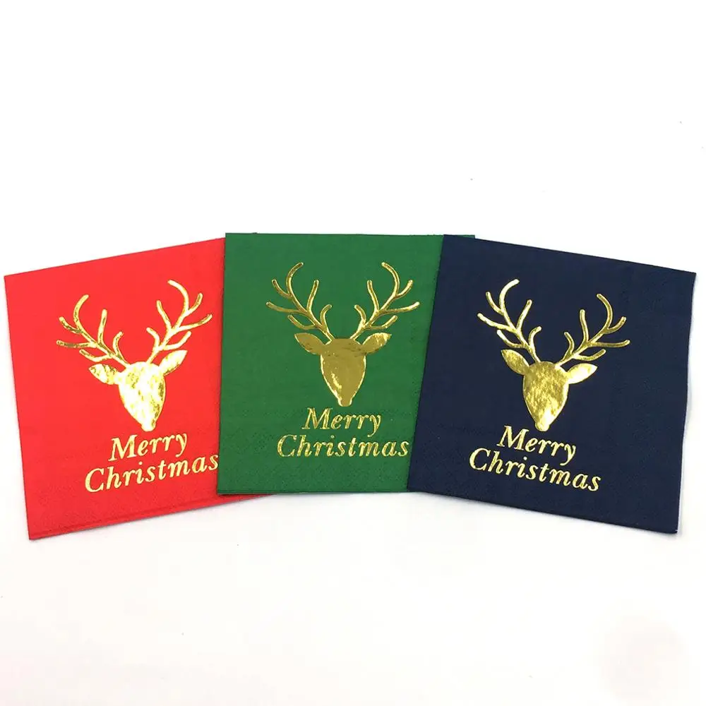 Santian Custom Designed Gold Foil Tissue Paper High Quality Folded Cocktail Napkins and Serviettes Printed and Colored