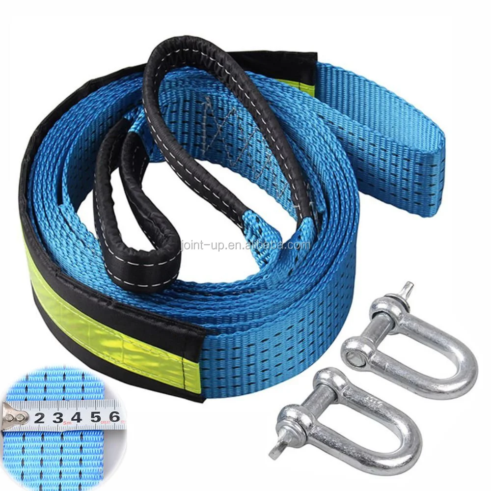 16.5ft 8Ton Polyester Heavy Duty Winch Tow Rope Strap Cable for Car Vehicle SUV Truck Boat Emergency Road Recovery with Shackles