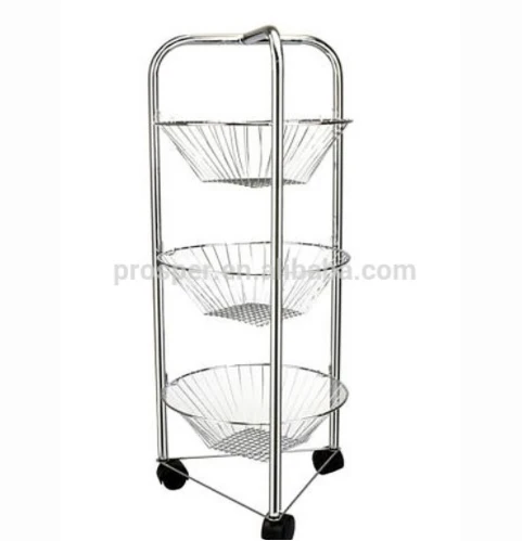 
High quality 3/4 Tier kitchen trolley round vegetable fruit cart trolley storage rack basket stand 