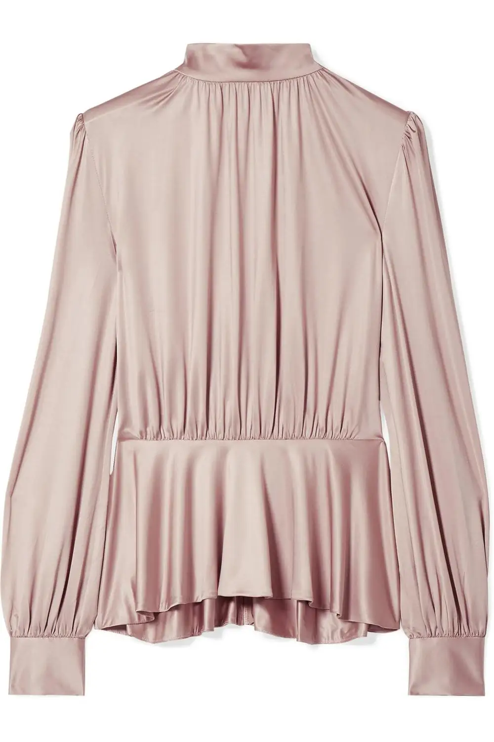 Office lady pink long sleeve silk satin ruffled women blouse