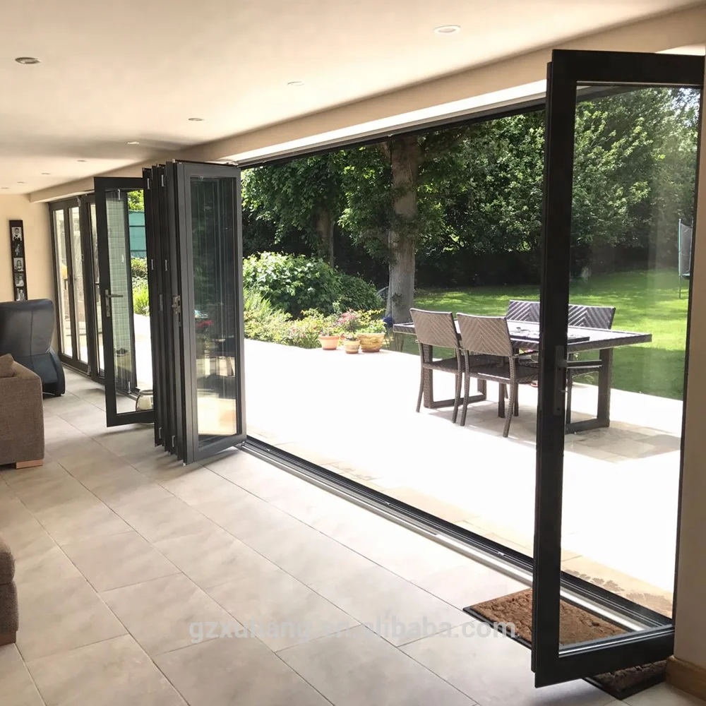 
thermal break aluminium double glass balcony folding door 