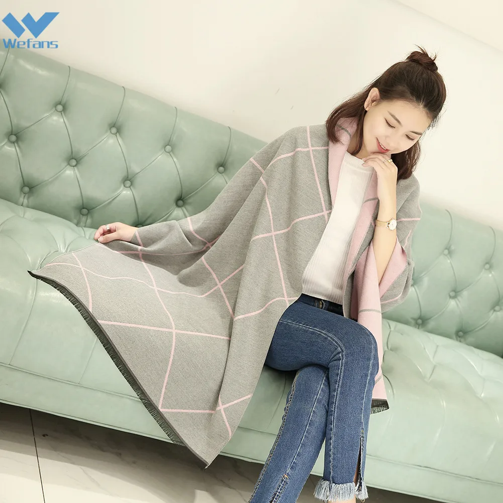 
Wefans China manufacturers weave Diamond pattern plaid pashmina shawl scarf 100% cashmere scarf 