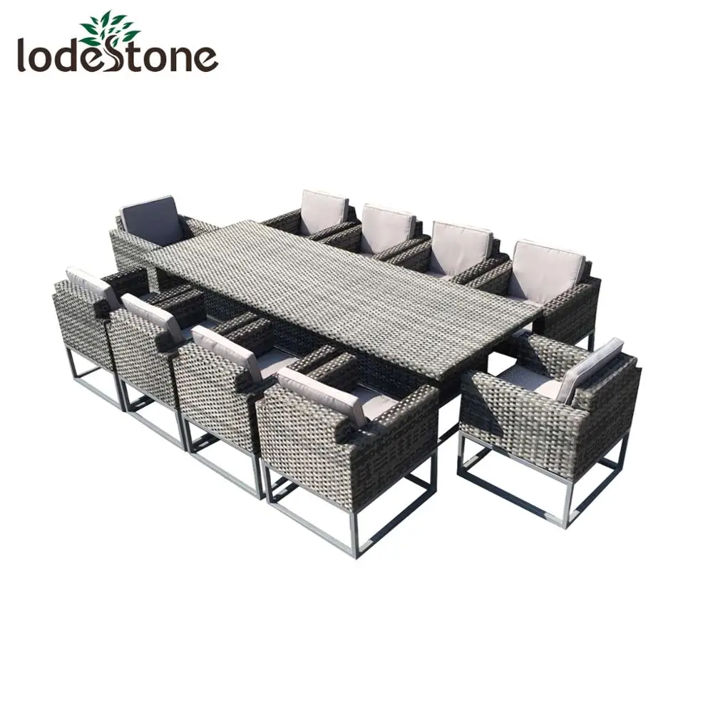 11pcs Luxury Outdoor Rattan Dining Room Furniture Chairs Garden 10 Seater Dining Table