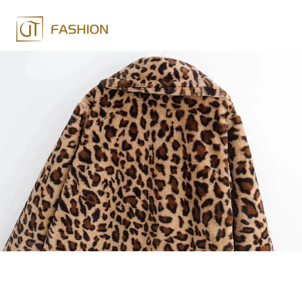 New arrival jtfur leopard ladies warm short lapel fake fur jacket