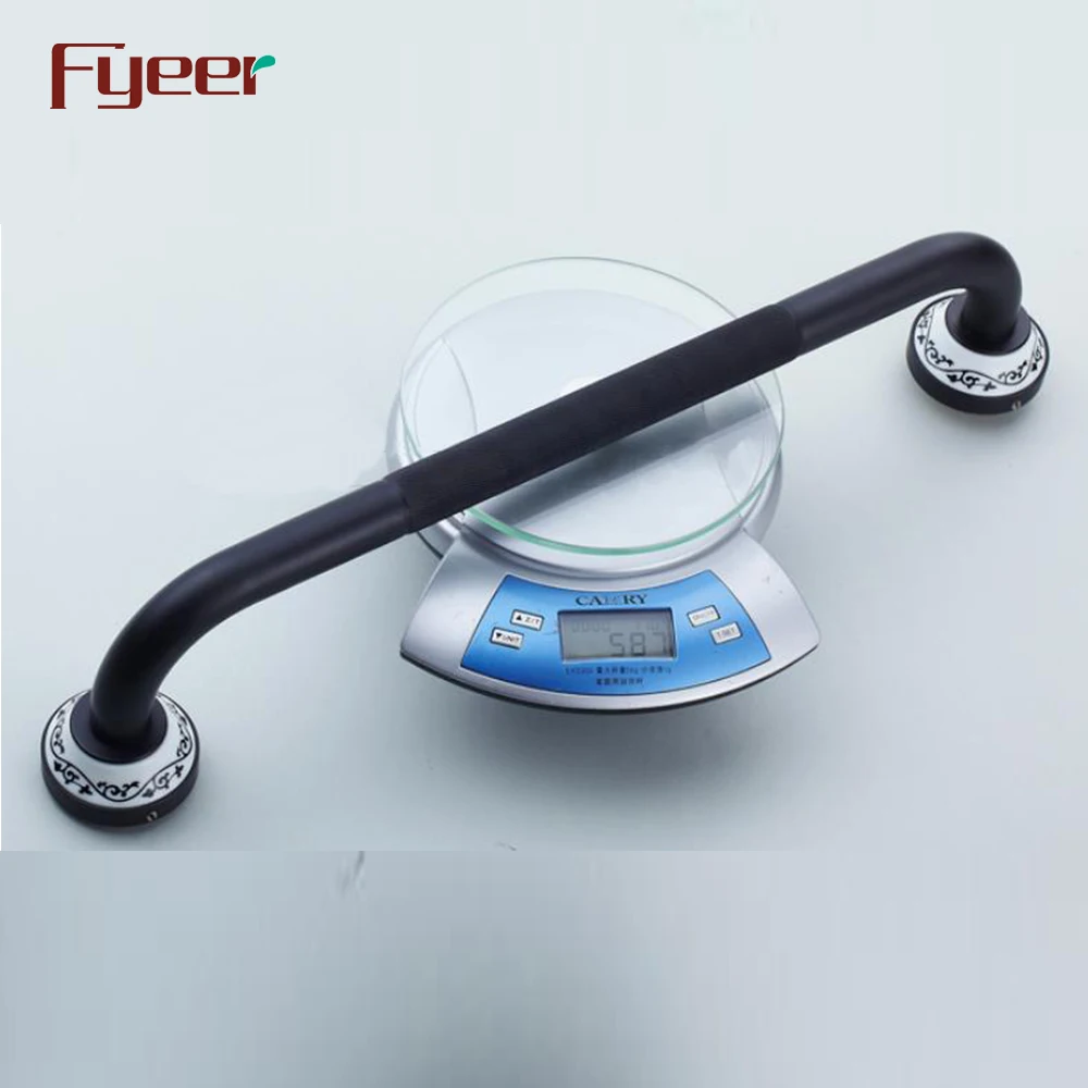 Fyeer Black Bathroom Accessory Brass Handrail Antislip Safety Grab Bars