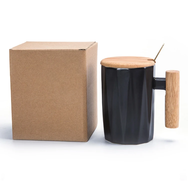 Керамическая кружка с ложкой и деревянной ручкой, 11 унций