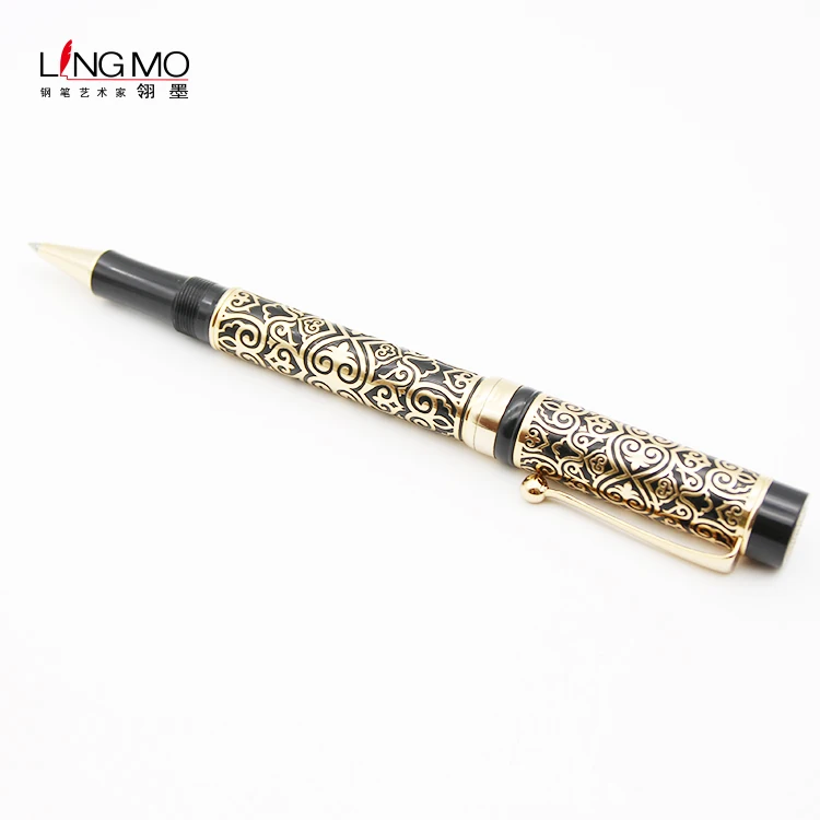 2020 Hot selling modern stationery luxury gold pattern rollerball pen metal roller pen