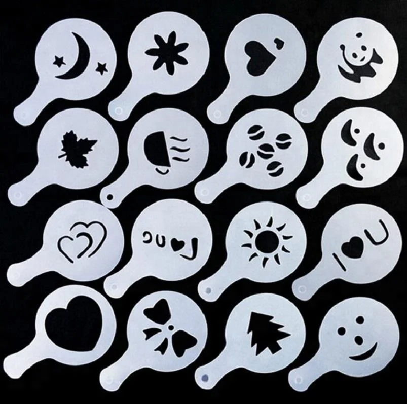 Set of 16pcs Cappuccino Coffee Foam Latte Art Stencils Barista Decorating Stencils Mold