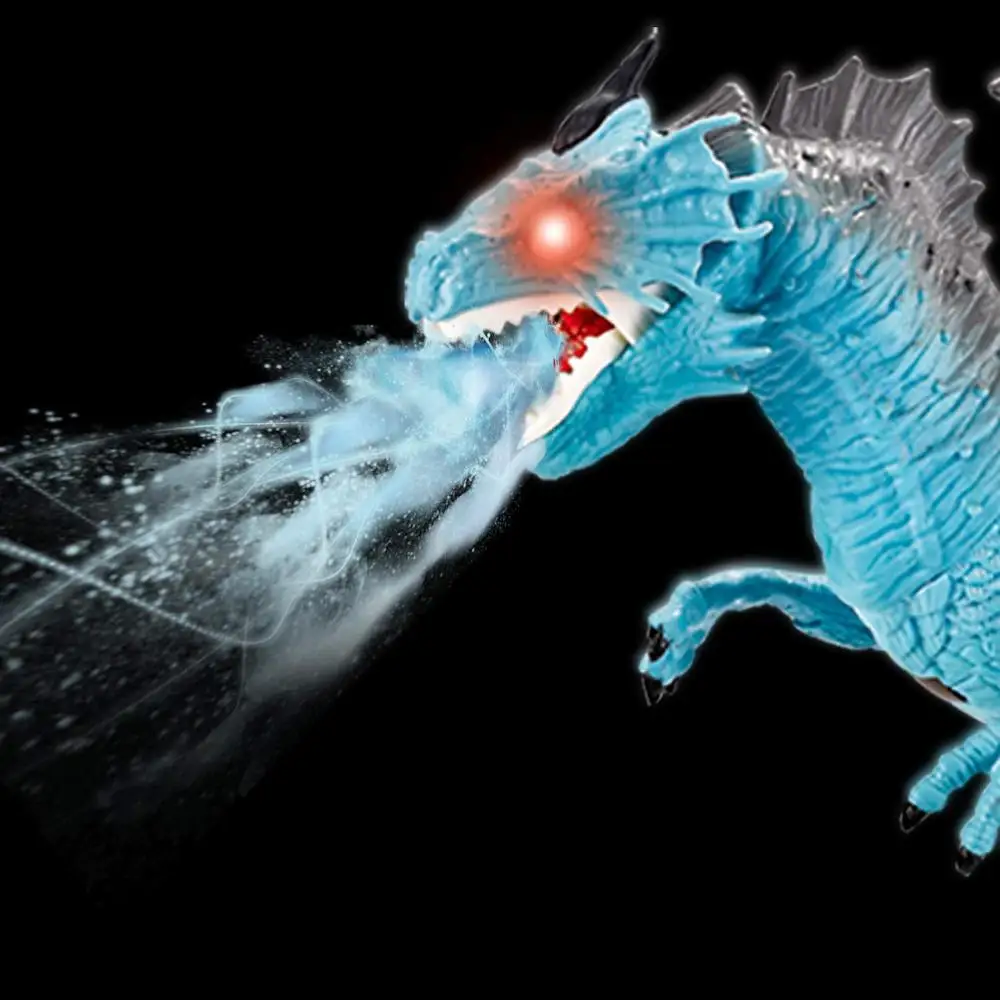 Remote Control Walking Dinosaur Toy with Breathing Smoke, Shaking Head, Light Up Eyes, and Sounds - Ice Dragon