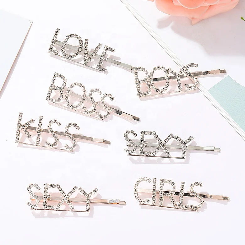 Girls love boys sexy boss kiss ABC letter crystal hair clip rhinestone stone hair buckle