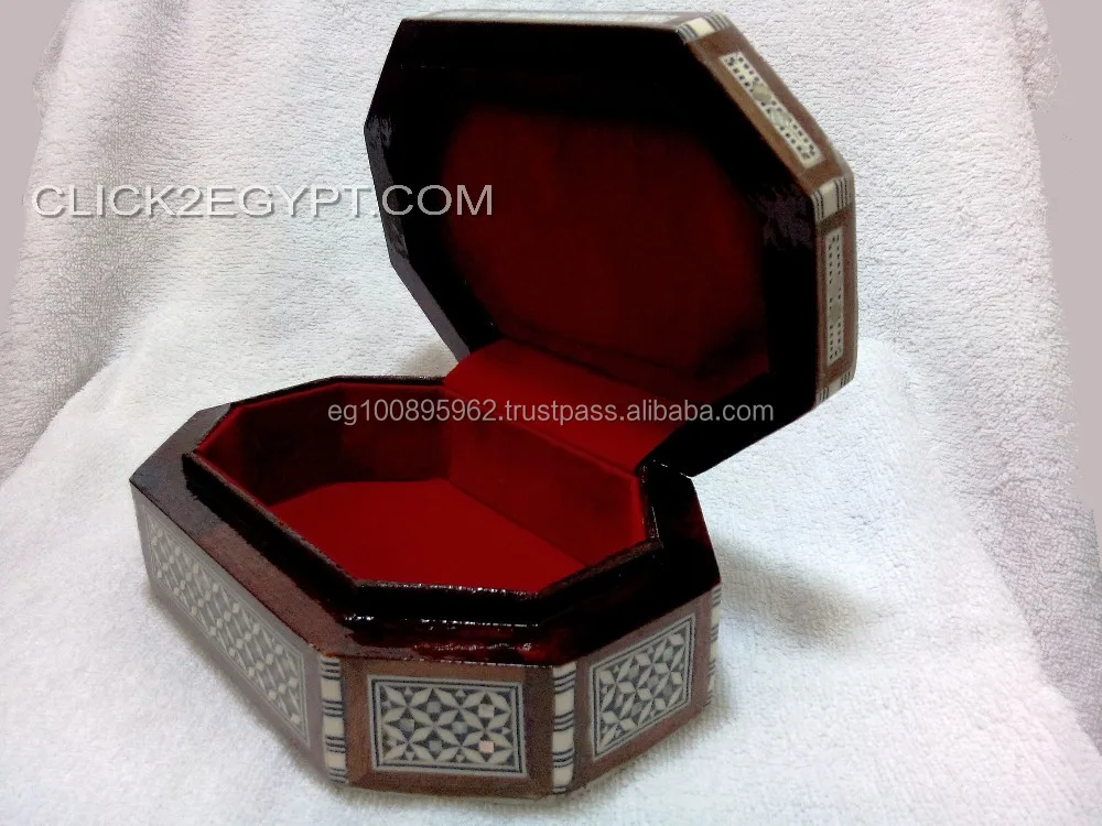 J23 Egyptian Mosaic Trinket Mother of Pearl Wood Jewelry Box