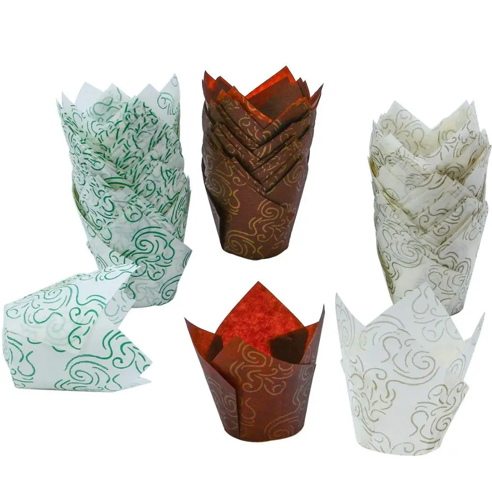 200pcs Stocked Feature Baking Paper Cup tulip cupcake Wrappers with swirl printing Tulip Cups Muffin Liners