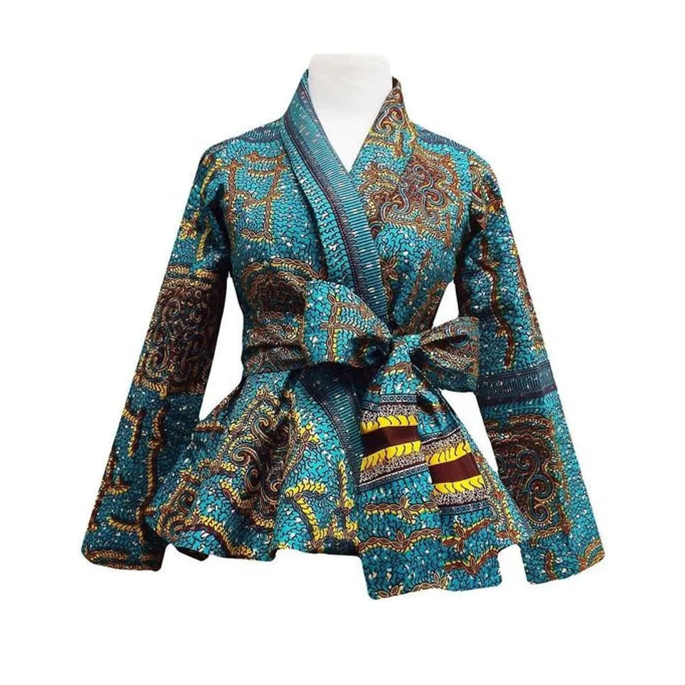 Top Selling African Style Shirts Kitenge Design Women Tops with Sash Blouses & Tops Casual Printed Spring OEM Service Plus Size