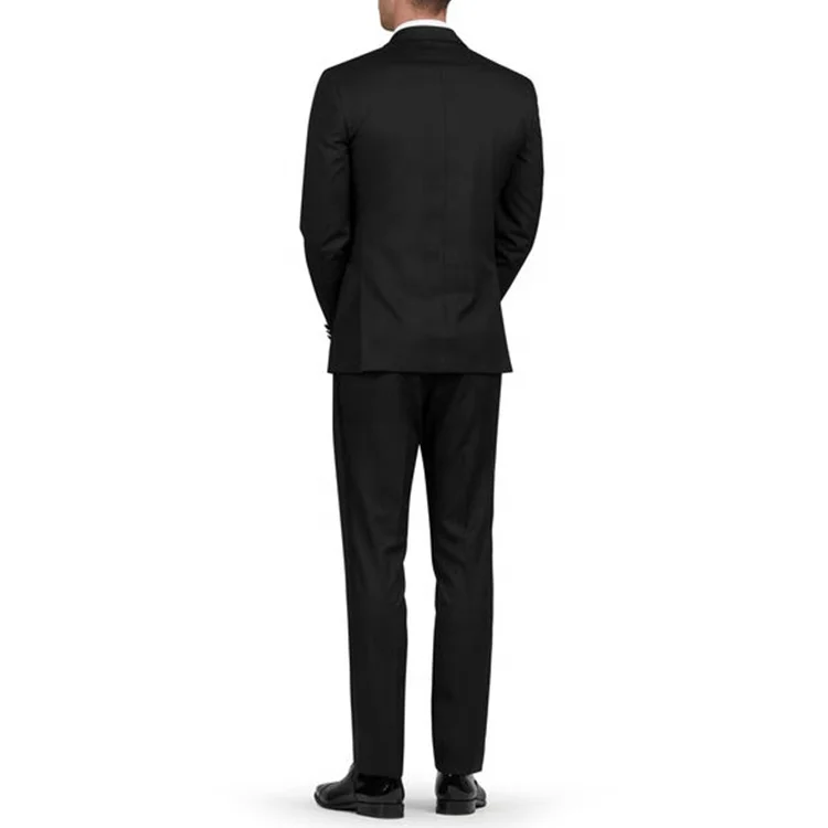 MTM worsted Italian classic slim wedding tuxedo U-shaped lapel vest waistcoat pants black dress mens party wear suits