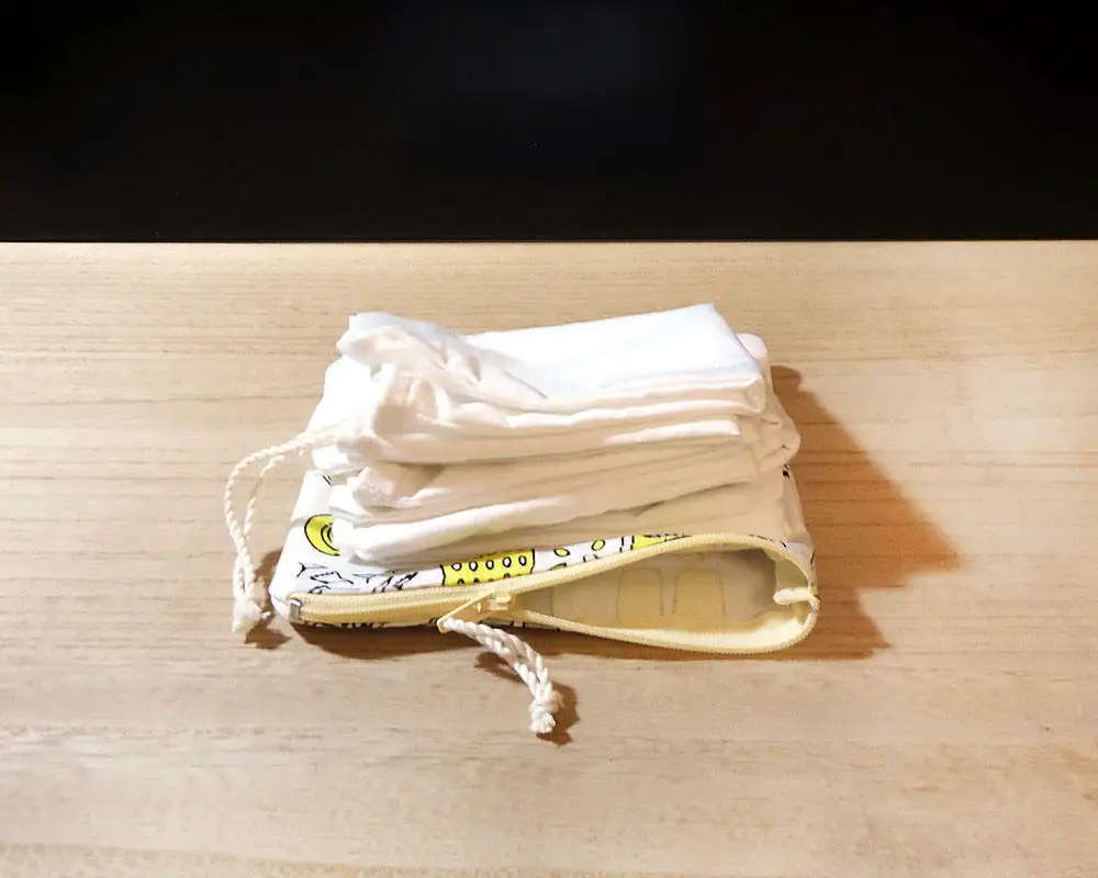 Zero waste shopping kit white cotton bulk drawstring bags and pouch