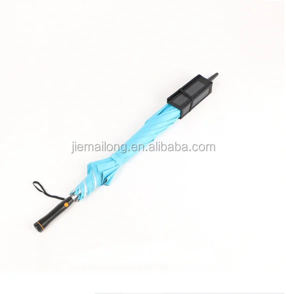 solar energy fan umbrella installed with an electric fan can shade a person from the sun or rain